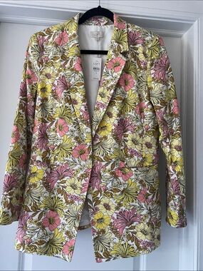 LOFT Pink, Yellow & Brown Floral Cotton-Blend Blazer